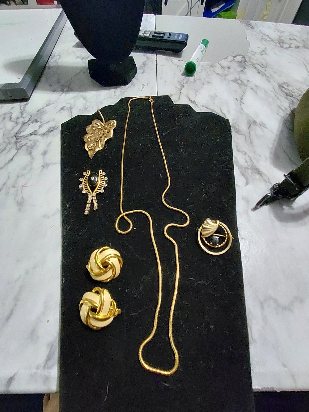 Vintage Women's Long Chain Necklace with Matching Earrings - Gold All Signed